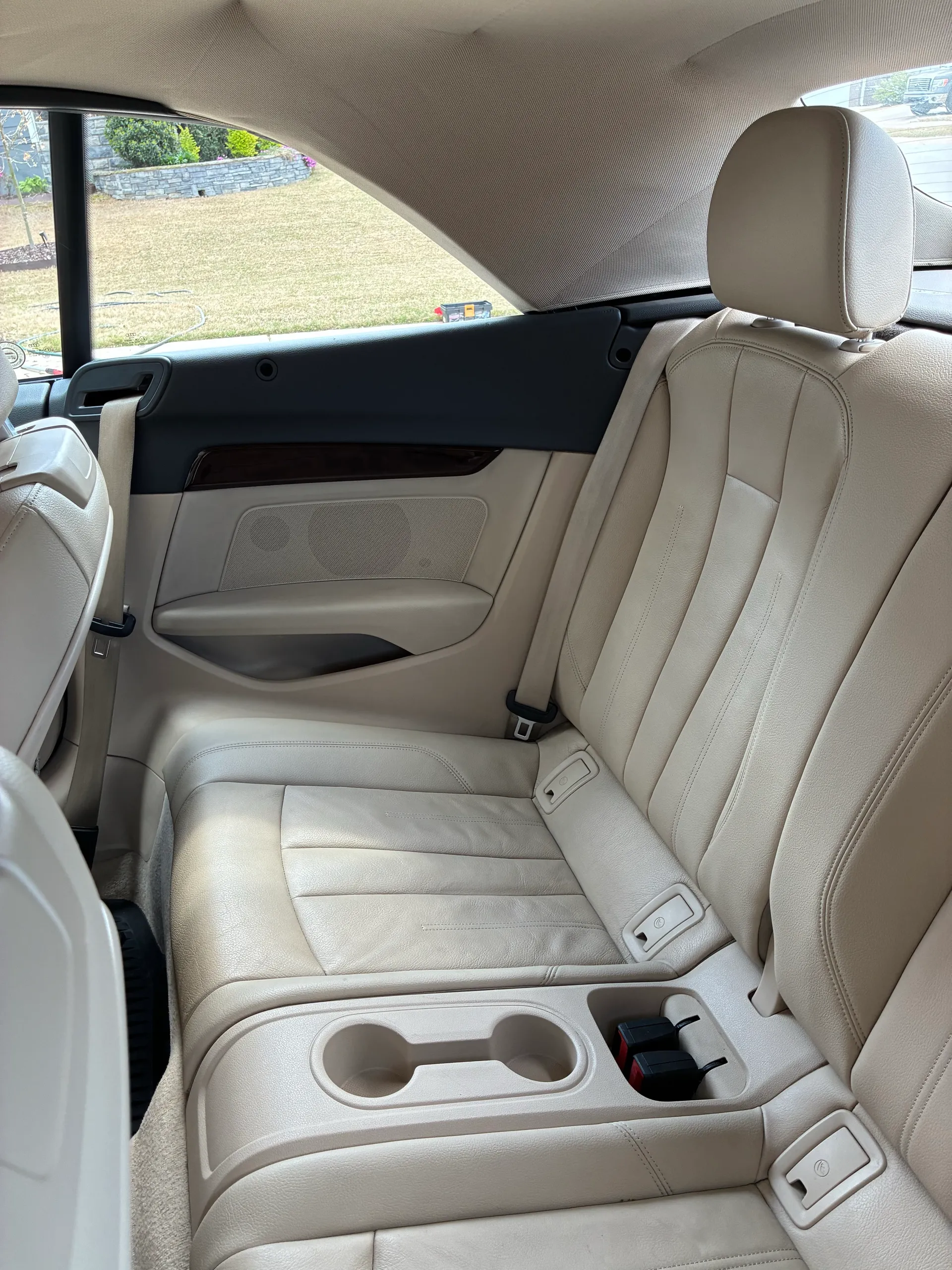 Cream leather rear seats of an Audi A5 Cabriolet after a full interior detail